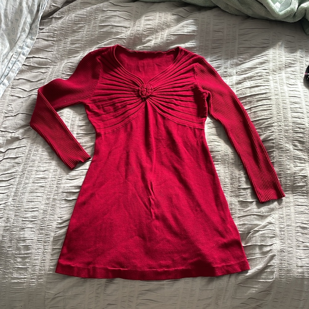 Long sleeve mini dress with gathered bust and rose detail